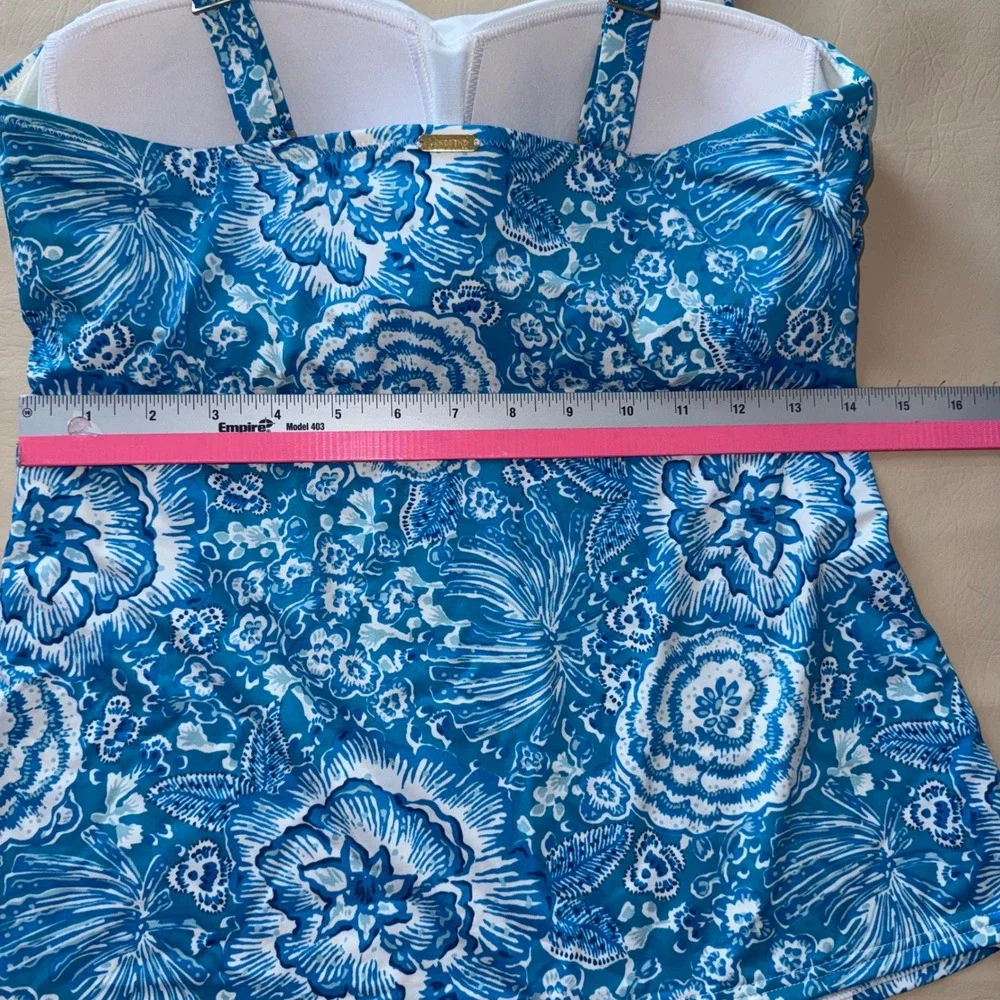 Lands End Blue White Floral‎ Tankini Swim Top Adjustable Straps Size 10